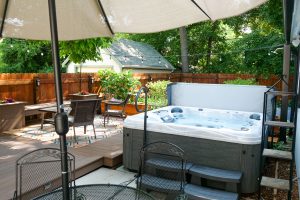 Hot tub and backyard patio